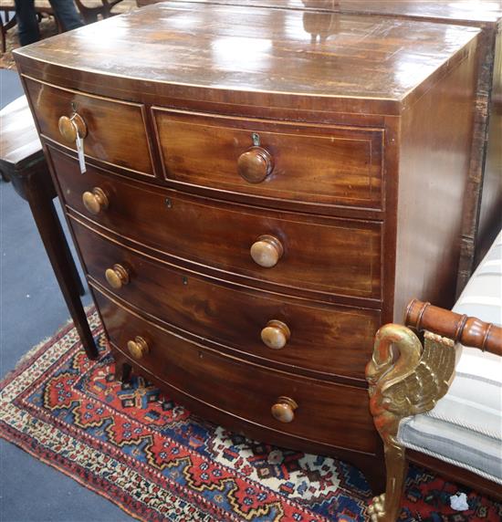 A Regency mahogany bow-fronted chest fitted two drawers and three graduated long drawers W.91cm